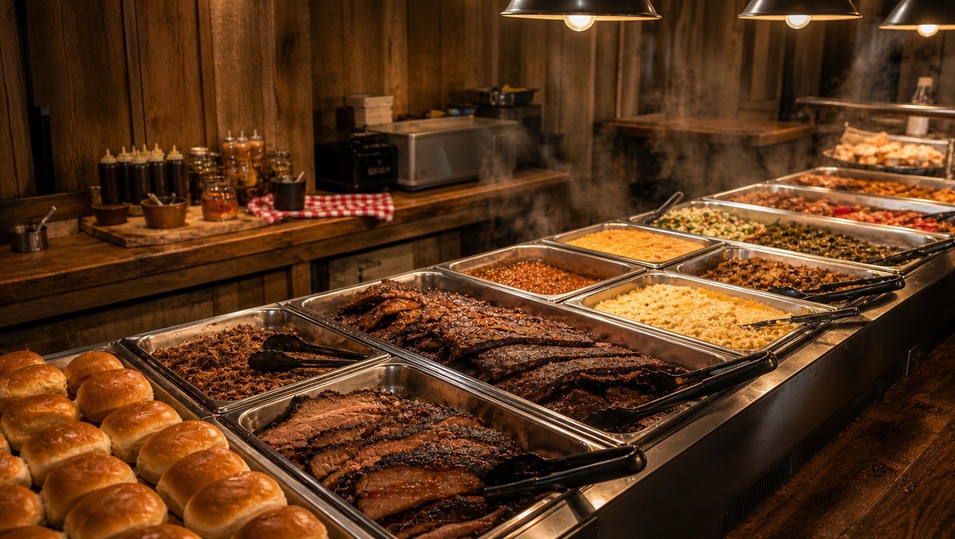 Morgan Brothers BBQ buffet spread